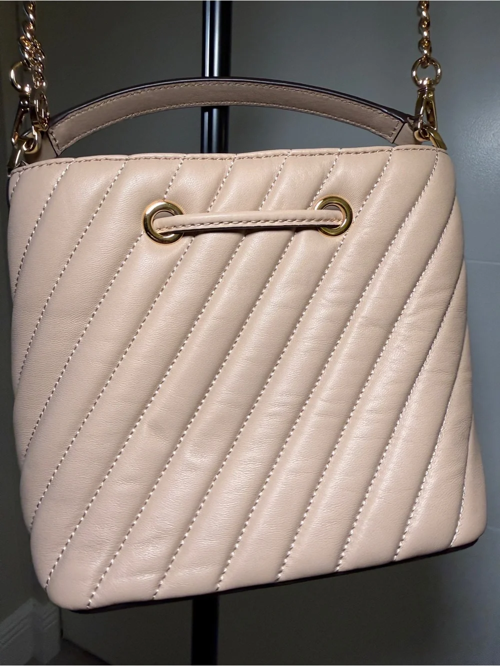 Michael Kors Blush Quilted Drawstring Crossbody Bag